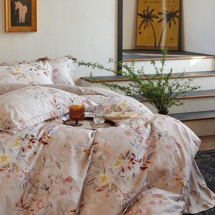 91家纺网 家纺一手货源 找家纺 润锦云 2026春夏新款全棉纯棉13372数码印花四件套 蔷薇花开-黄