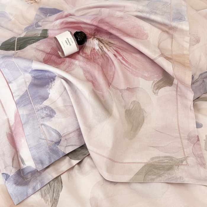 91家纺网 家纺一手货源 找家纺 润锦云 2026春夏新款全棉纯棉13372数码印花四件套 美尼尔-粉