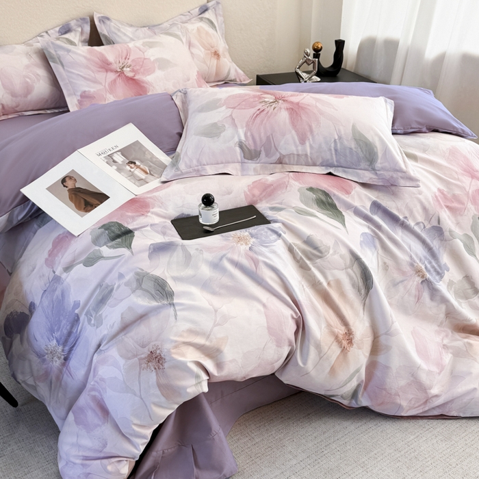 91家纺网 家纺一手货源 找家纺 润锦云 2026春夏新款全棉纯棉13372数码印花四件套 美尼尔-粉