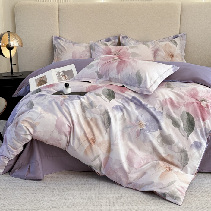 91家纺网 家纺一手货源 找家纺 润锦云 2026春夏新款全棉纯棉13372数码印花四件套 美尼尔-粉