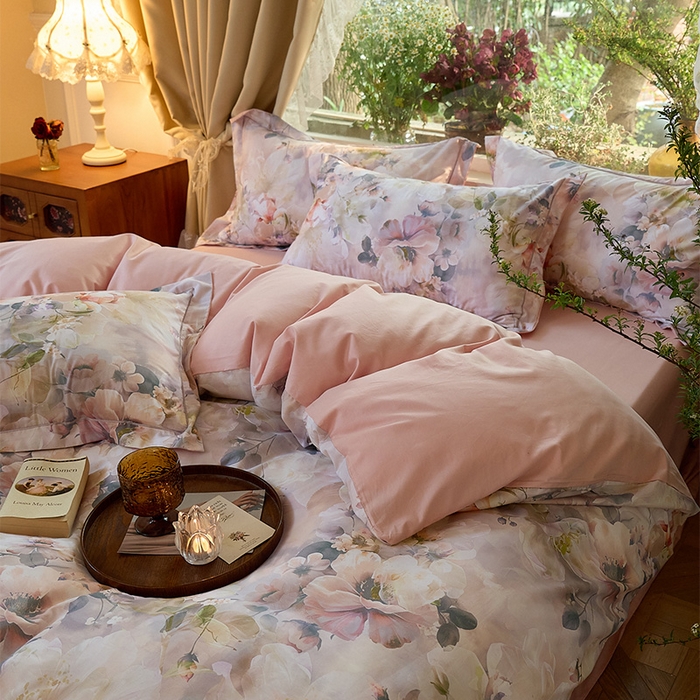 91家纺网 家纺一手货源 找家纺 润锦云 2026春夏新款全棉纯棉13372数码印花四件套 清香悠悠-绿