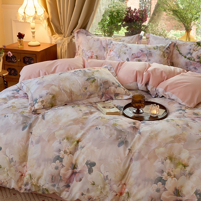 91家纺网 家纺一手货源 找家纺 润锦云 2026春夏新款全棉纯棉13372数码印花四件套 清香悠悠-绿