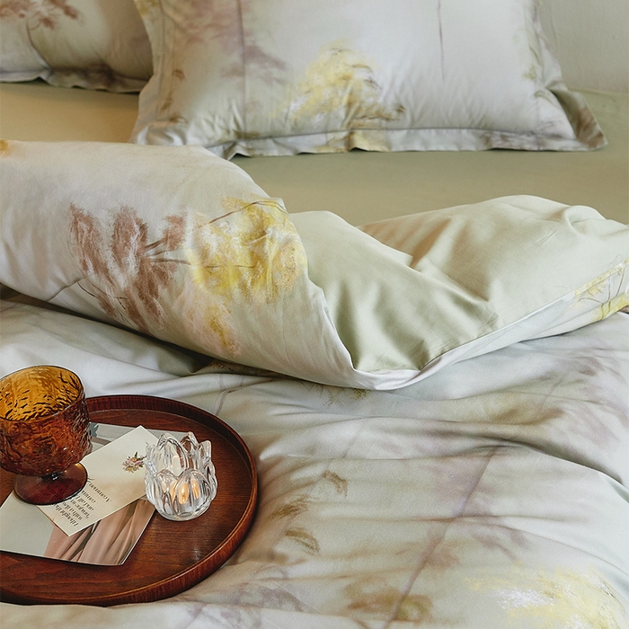 91家纺网 家纺一手货源 找家纺 润锦云 2026春夏新款全棉纯棉13372数码印花四件套 唯有暗香-绿