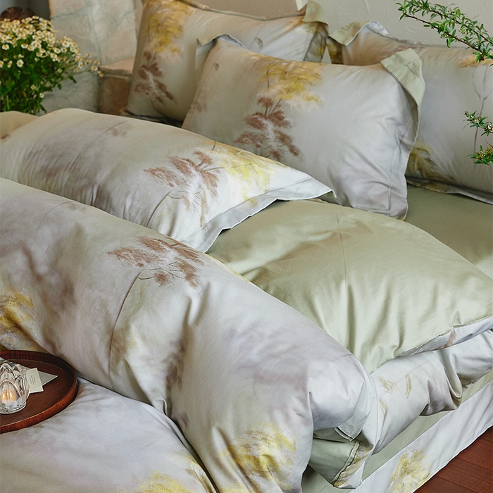 91家纺网 家纺一手货源 找家纺 润锦云 2026春夏新款全棉纯棉13372数码印花四件套 唯有暗香-绿