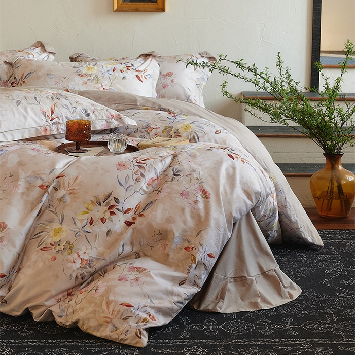 91家纺网 家纺一手货源 找家纺 润锦云 2026春夏新款全棉纯棉13372数码印花四件套 蔷薇花开-黄