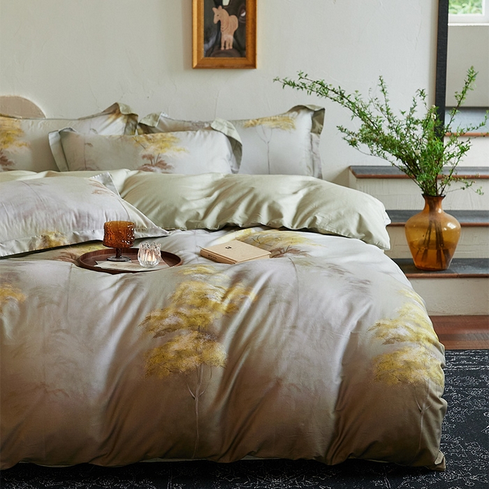 91家纺网 家纺一手货源 找家纺 润锦云 2026春夏新款全棉纯棉13372数码印花四件套 唯有暗香-绿