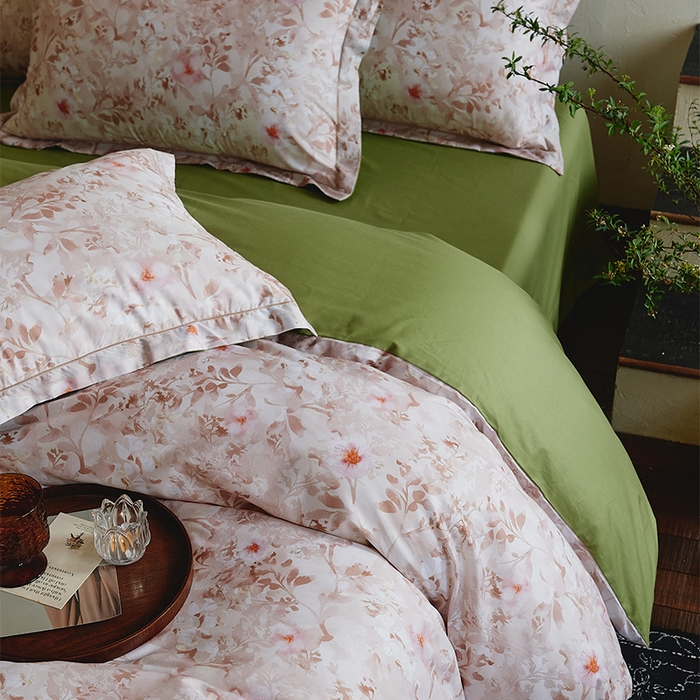 91家纺网 家纺一手货源 找家纺 润锦云 2026春夏新款全棉纯棉13372数码印花四件套 日落花语-灰