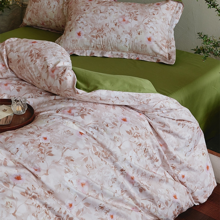 91家纺网 家纺一手货源 找家纺 润锦云 2026春夏新款全棉纯棉13372数码印花四件套 日落花语-灰