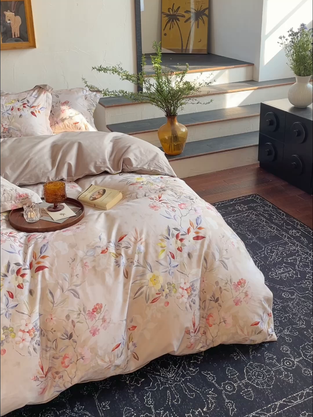 91家纺网 家纺一手货源 找家纺 润锦云 2026春夏新款全棉纯棉13372数码印花四件套 蔷薇花开-黄