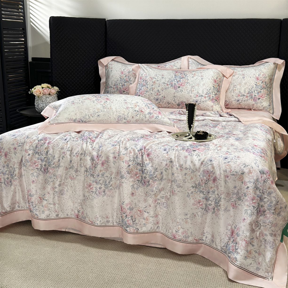 91家纺网 家纺一手货源 找家纺 岚司羽 2026春夏新款60天丝夏被四件套夏凉被空调被系列 隽永繁花