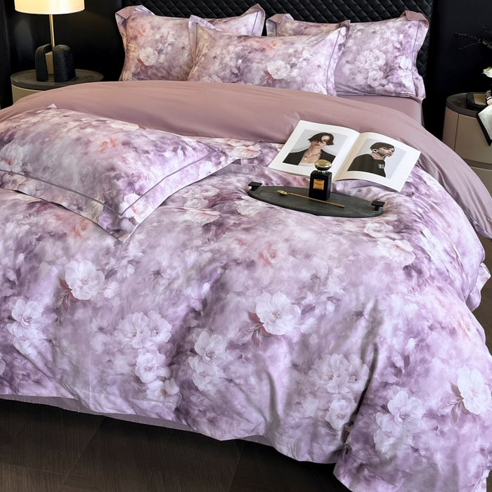 润锦云 2026新款A类长绒棉纯棉数码印花宽边四件套 暗香疏影