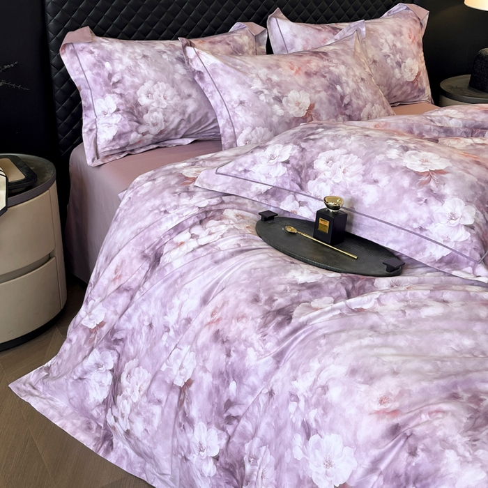 91家纺网 家纺一手货源 找家纺 润锦云 2026新款A类长绒棉纯棉数码印花宽边四件套 暗香疏影