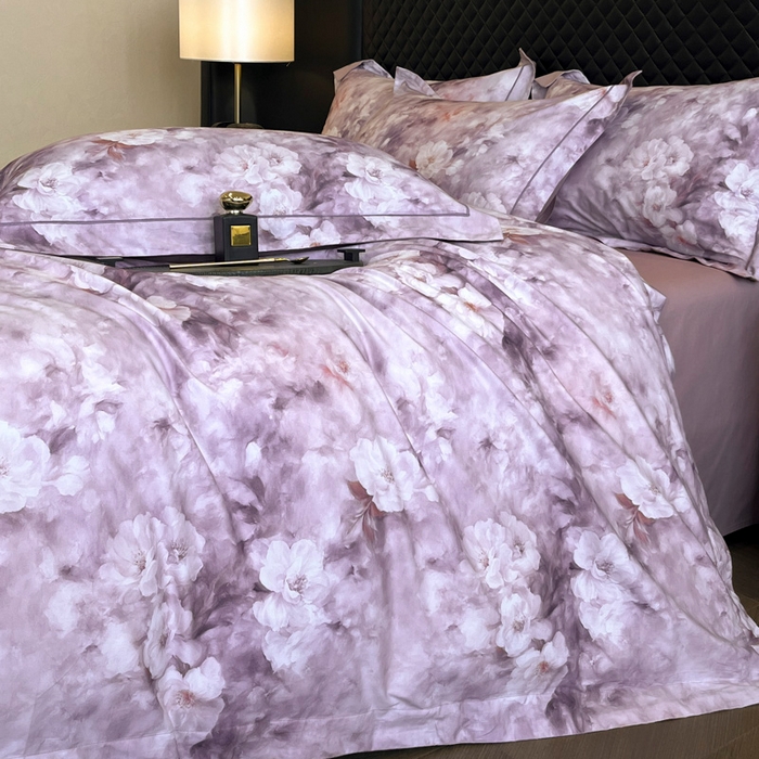 91家纺网 家纺一手货源 找家纺 润锦云 2026新款A类长绒棉纯棉数码印花宽边四件套 暗香疏影