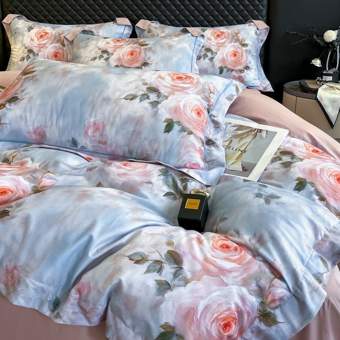 91家纺网 家纺一手货源 找家纺 润锦云 2026新款A类长绒棉纯棉数码印花宽边四件套 玫瑰庄园