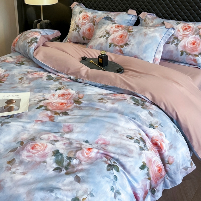 91家纺网 家纺一手货源 找家纺 润锦云 2026新款A类长绒棉纯棉数码印花宽边四件套 玫瑰庄园