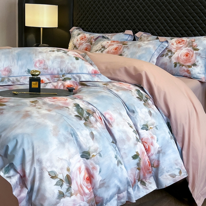 91家纺网 家纺一手货源 找家纺 润锦云 2026新款A类长绒棉纯棉数码印花宽边四件套 玫瑰庄园