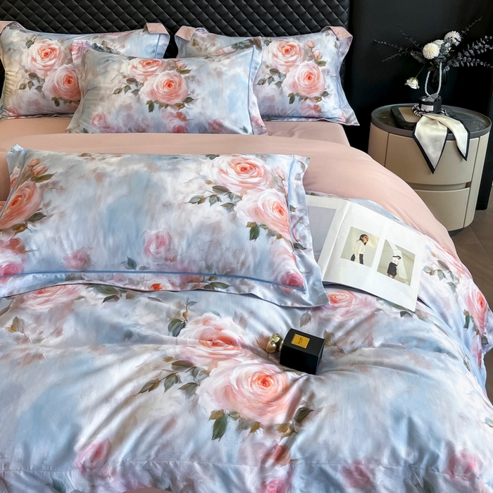 91家纺网 家纺一手货源 找家纺 润锦云 2026新款A类长绒棉纯棉数码印花宽边四件套 玫瑰庄园