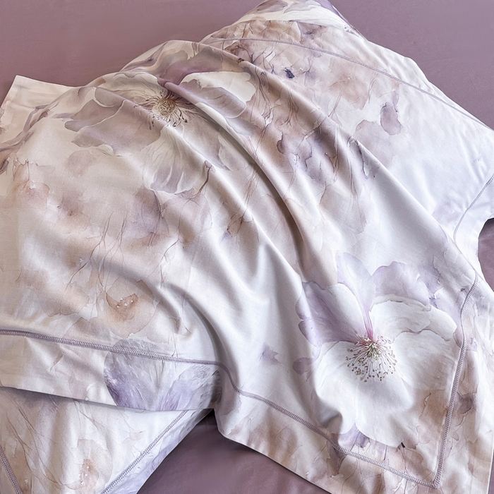 91家纺网 家纺一手货源 找家纺 润锦云 2026新款A类长绒棉纯棉数码印花宽边四件套 叶语悠然