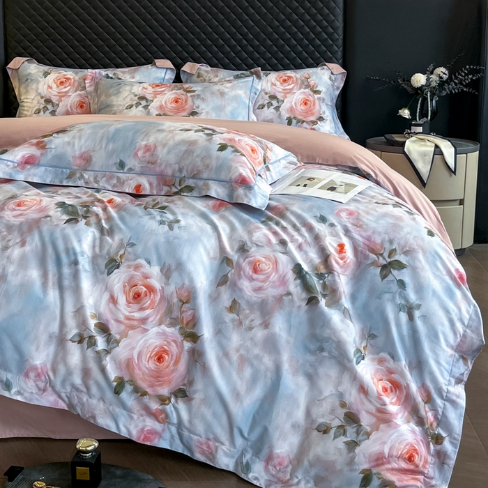 91家纺网 家纺一手货源 找家纺 润锦云 2026新款A类长绒棉纯棉数码印花宽边四件套 玫瑰庄园