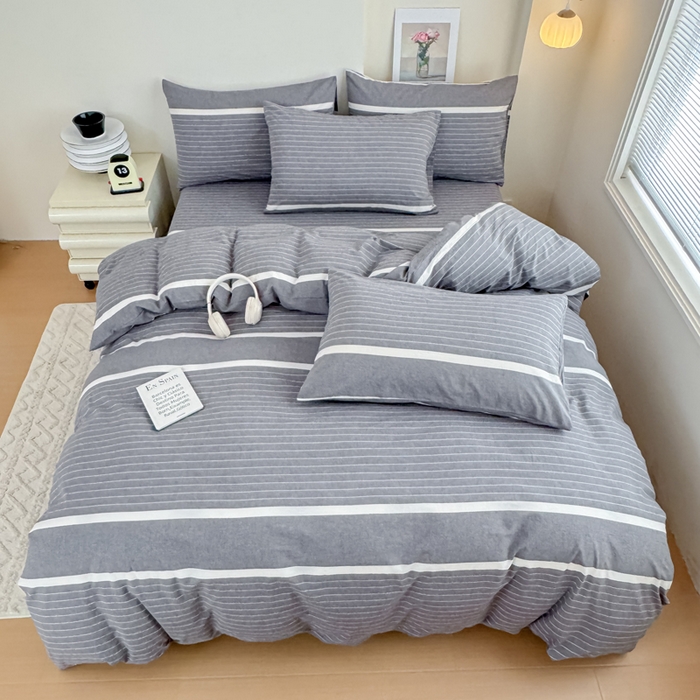佑佳家纺 2026新款全棉色织床笠款四件套 灰色空间