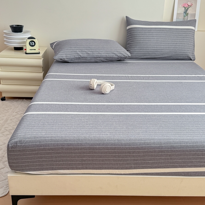 91家纺网 家纺一手货源 找家纺 佑佳家纺 2026新款全棉色织床笠款四件套 灰色空间