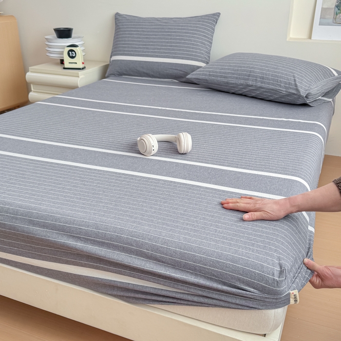 91家纺网 家纺一手货源 找家纺 佑佳家纺 2026新款全棉色织床笠款四件套 灰色空间