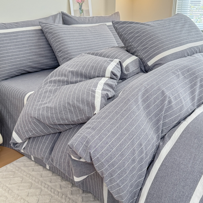 91家纺网 家纺一手货源 找家纺 佑佳家纺 2026新款全棉色织床笠款四件套 灰色空间