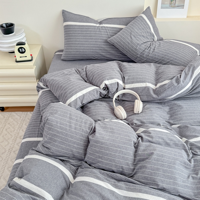 91家纺网 家纺一手货源 找家纺 佑佳家纺 2026新款全棉色织床笠款四件套 灰色空间