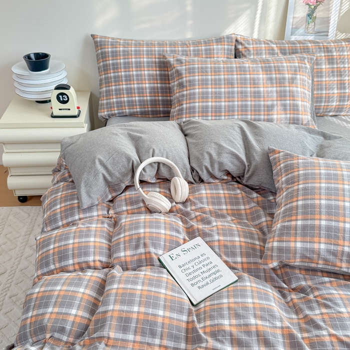 91家纺网 家纺一手货源 找家纺 佑佳家纺 2026新款全棉色织水洗棉四件套 洛林-灰