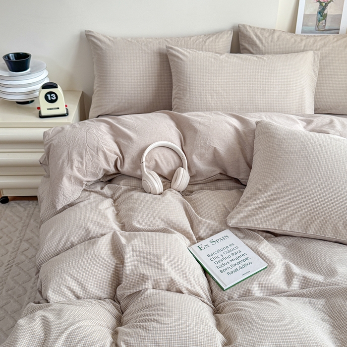 91家纺网 家纺一手货源 找家纺 佑佳家纺 2026新款全棉色织水洗棉四件套 米小格