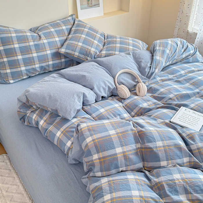 91家纺网 家纺一手货源 找家纺 佑佳家纺 2026新款全棉色织床笠款四件套 简兮-蓝