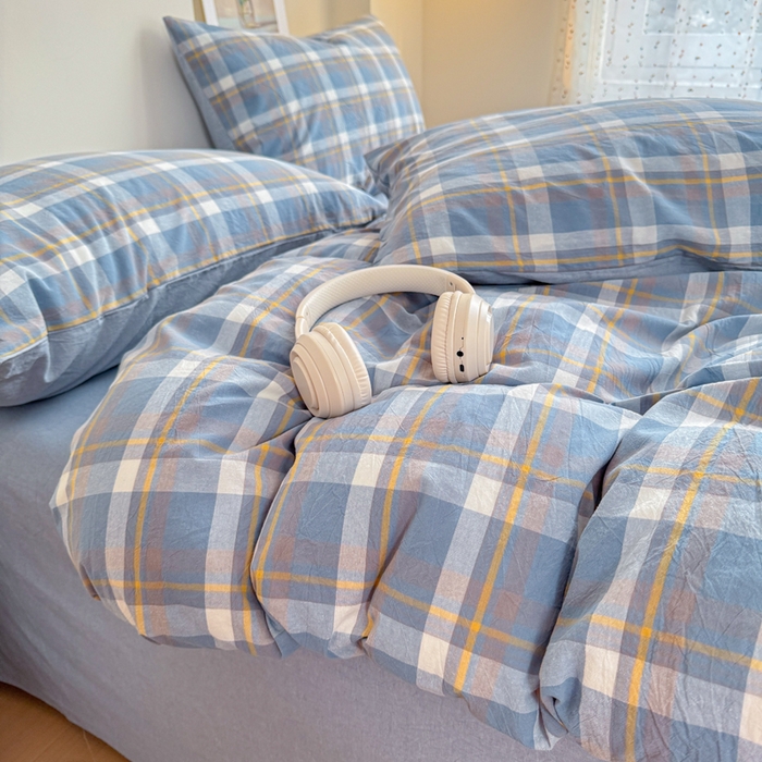 91家纺网 家纺一手货源 找家纺 佑佳家纺 2026新款全棉色织床笠款四件套 简兮-蓝