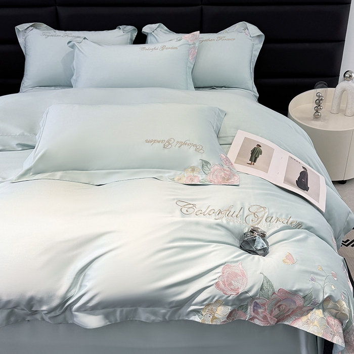 润锦云 2026新款时髦A类精品刺绣四件套 天空蓝