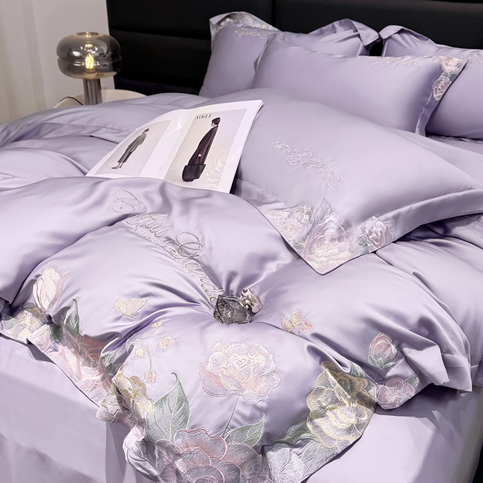 91家纺网 家纺一手货源 找家纺 润锦云 2026新款时髦A类精品刺绣四件套 优雅紫