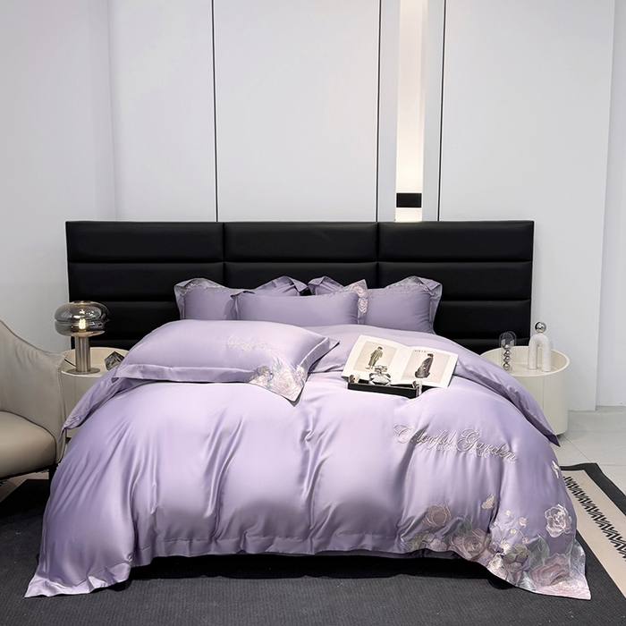 91家纺网 家纺一手货源 找家纺 润锦云 2026新款时髦A类精品刺绣四件套 优雅紫