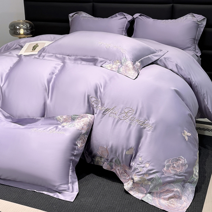 91家纺网 家纺一手货源 找家纺 润锦云 2026新款时髦A类精品刺绣四件套 优雅紫