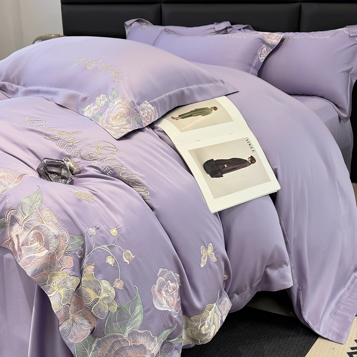 91家纺网 家纺一手货源 找家纺 润锦云 2026新款时髦A类精品刺绣四件套 优雅紫