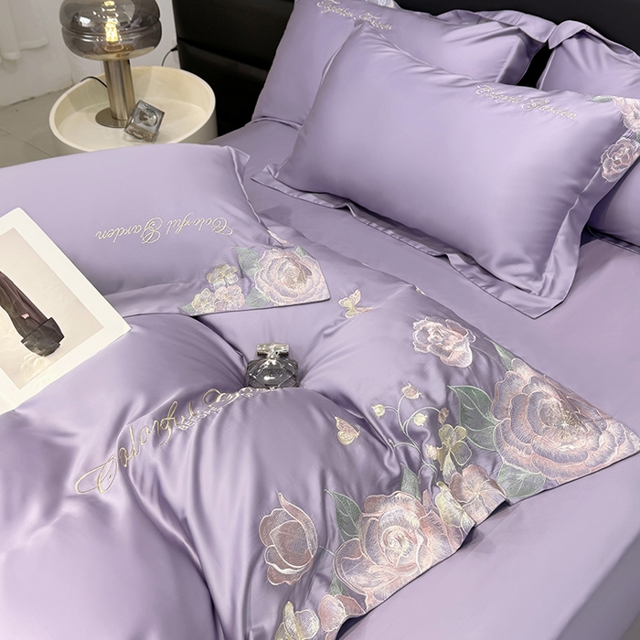 91家纺网 家纺一手货源 找家纺 润锦云 2026新款时髦A类精品刺绣四件套 优雅紫