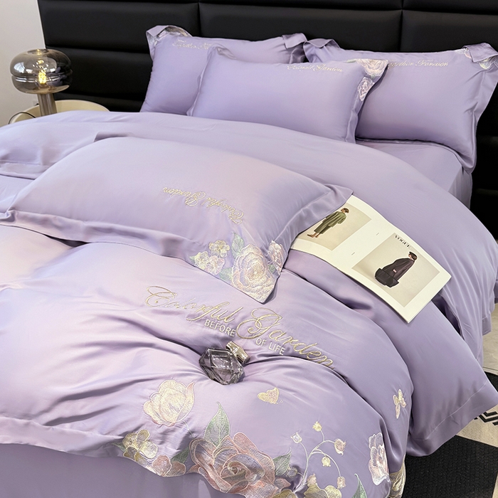 91家纺网 家纺一手货源 找家纺 润锦云 2026新款时髦A类精品刺绣四件套 优雅紫