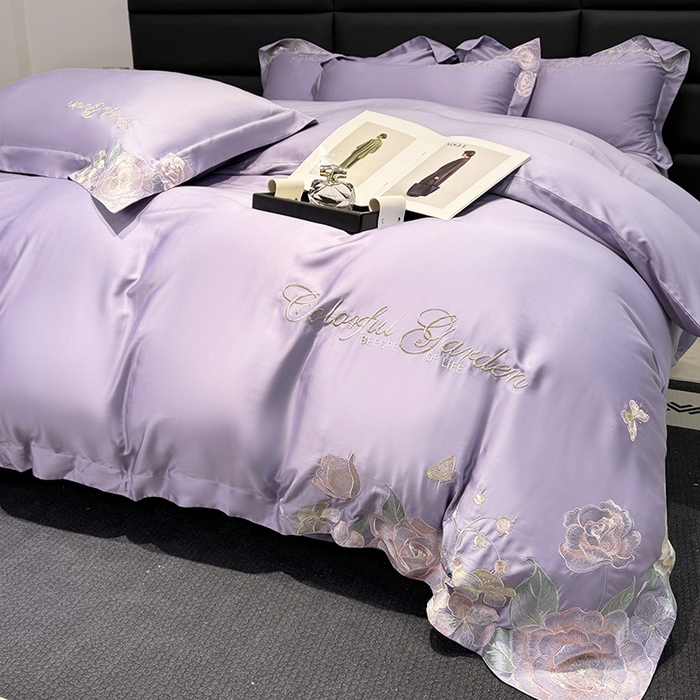 91家纺网 家纺一手货源 找家纺 润锦云 2026新款时髦A类精品刺绣四件套 优雅紫