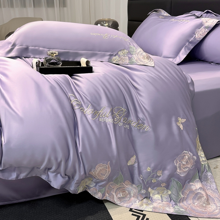 91家纺网 家纺一手货源 找家纺 润锦云 2026新款时髦A类精品刺绣四件套 优雅紫