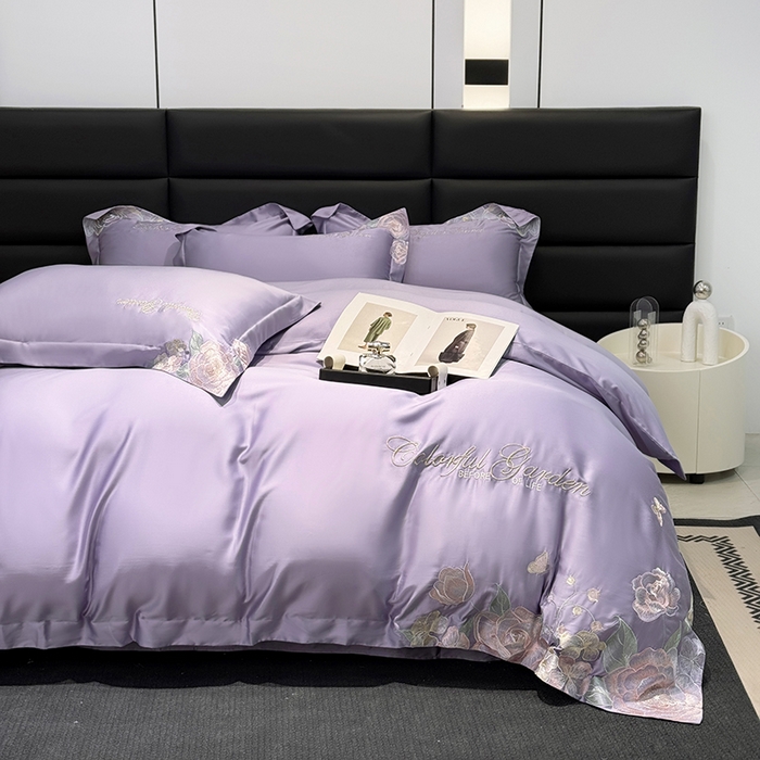 91家纺网 家纺一手货源 找家纺 润锦云 2026新款时髦A类精品刺绣四件套 优雅紫