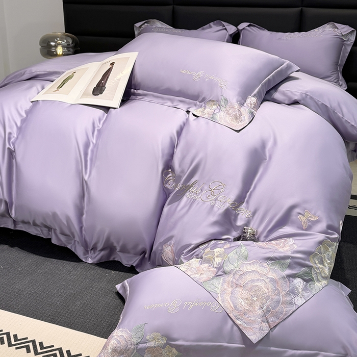 91家纺网 家纺一手货源 找家纺 润锦云 2026新款时髦A类精品刺绣四件套 优雅紫