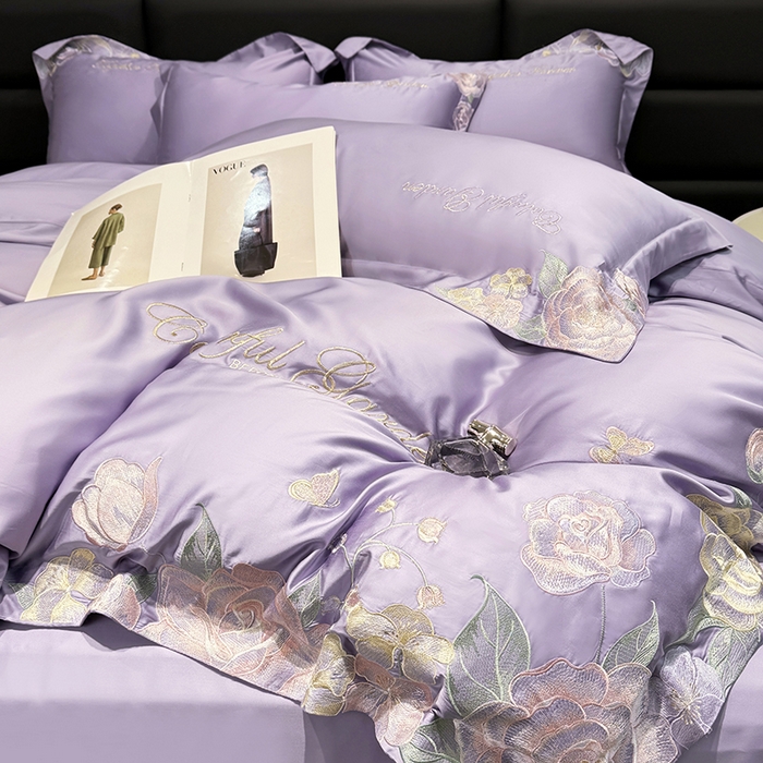 91家纺网 家纺一手货源 找家纺 润锦云 2026新款时髦A类精品刺绣四件套 优雅紫