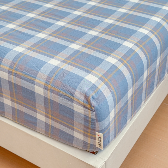 91家纺网 家纺一手货源 找家纺 佑佳家纺 2026新款全棉色织床笠款四件套 简兮-蓝