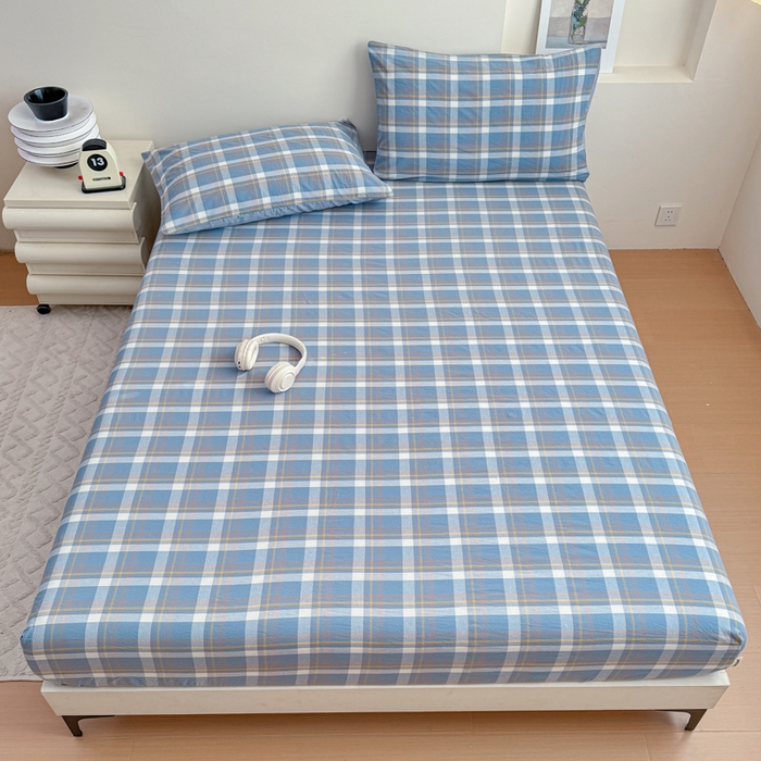 91家纺网 家纺一手货源 找家纺 佑佳家纺 2026新款全棉色织床笠款四件套 简兮-蓝