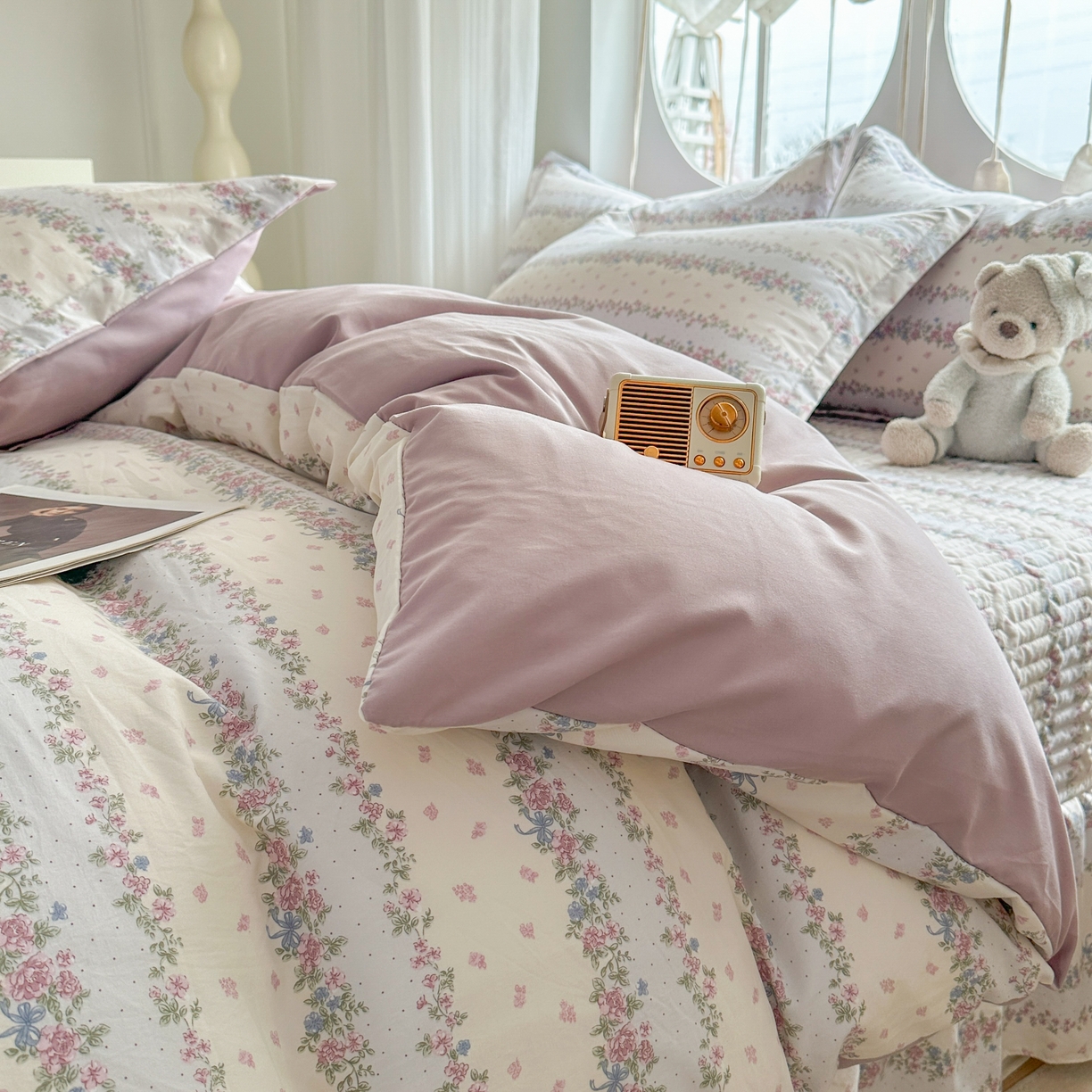 91家纺网 家纺一手货源 找家纺 花满路 2026新款床盖四件套 花藤紫