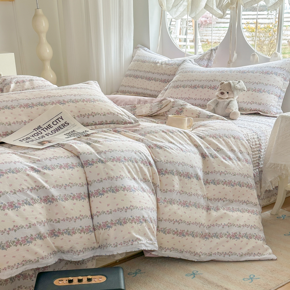 91家纺网 家纺一手货源 找家纺 花满路 2026新款床盖四件套 花藤紫