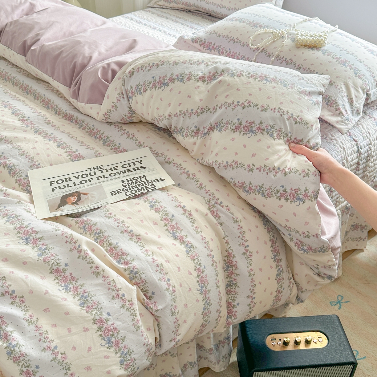 91家纺网 家纺一手货源 找家纺 花满路 2026新款床盖四件套 花藤紫