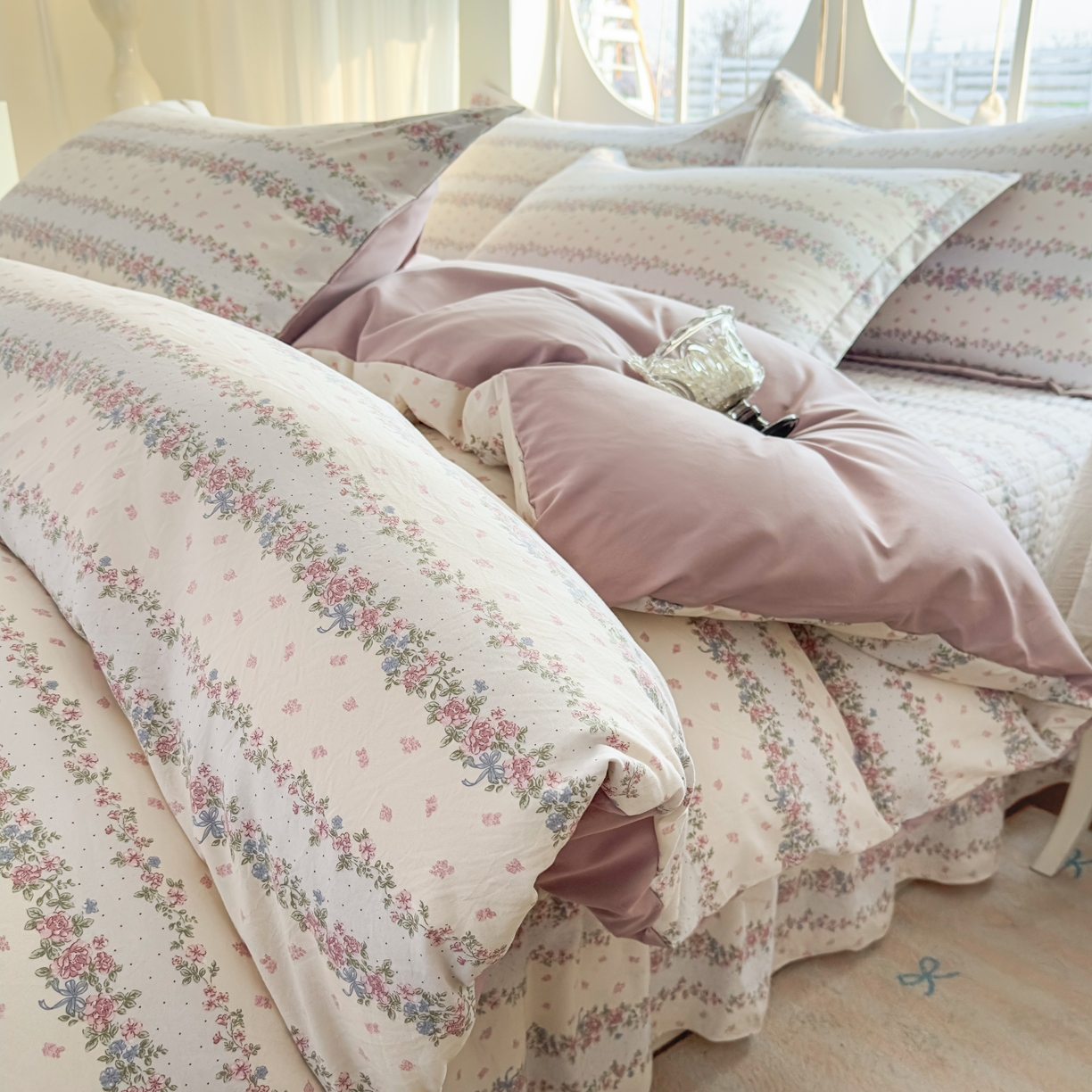 91家纺网 家纺一手货源 找家纺 花满路 2026新款床盖四件套 花藤紫